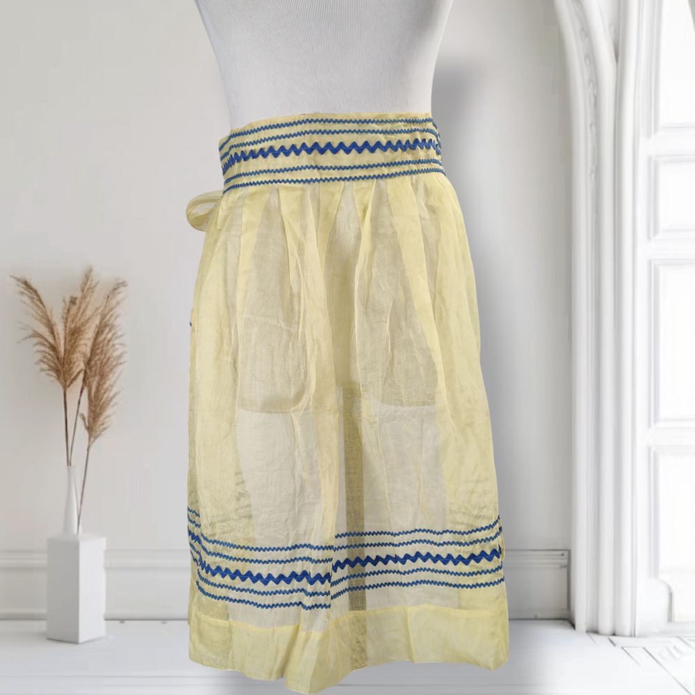 Vintage 50s Sheer Yellow Organza Half Apron Ric Rac Trim MCM Hostess 18" WB